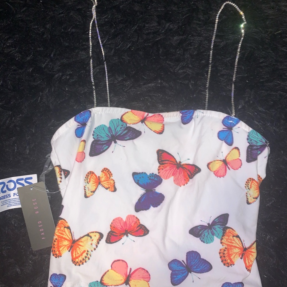 NWT Butterfly Glitter Strap Crop Top